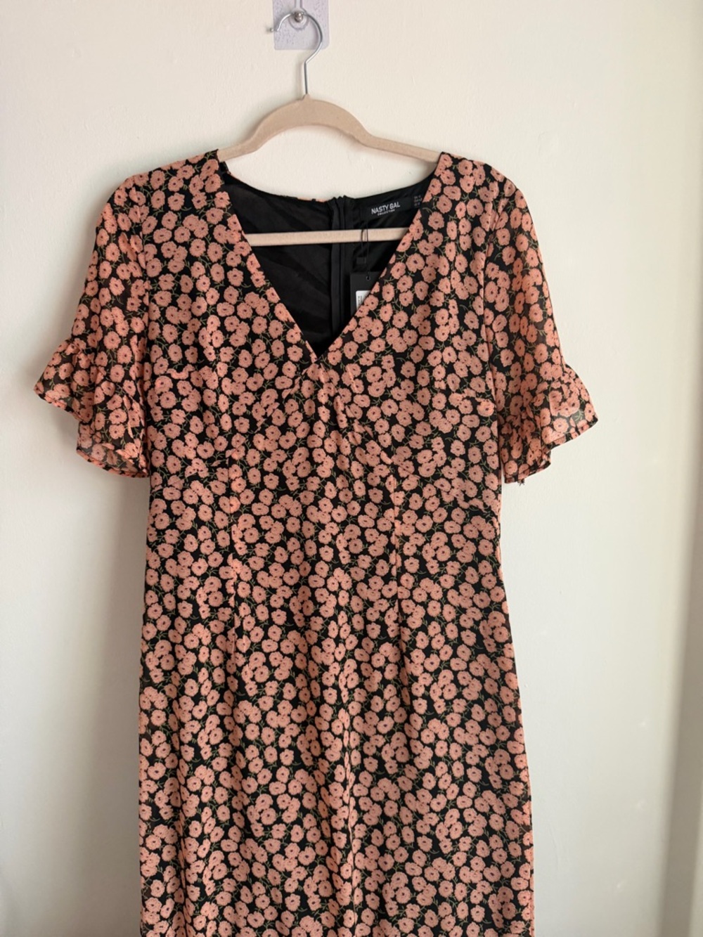 Nasty Gal Black Dress with Peach Floral Print